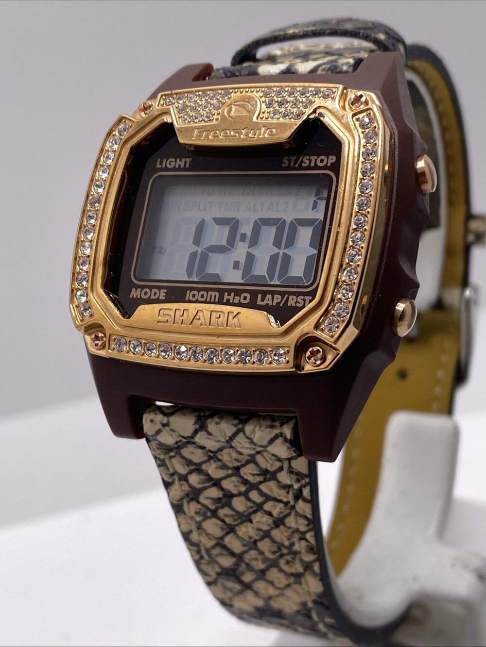 Freestyle Shark Rosegold Rhinestone Snake Faux Band Surfing Watch New Battery